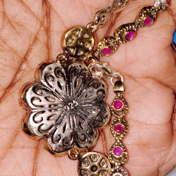 Ruby and White Topaz Florette Gemstone Br… - Picture 3 of 8